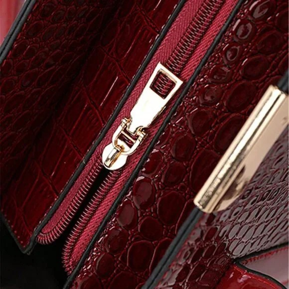 Bueno Burgundy Red Leather Large Crocodile Weekender Purse Bag Tote Attaché